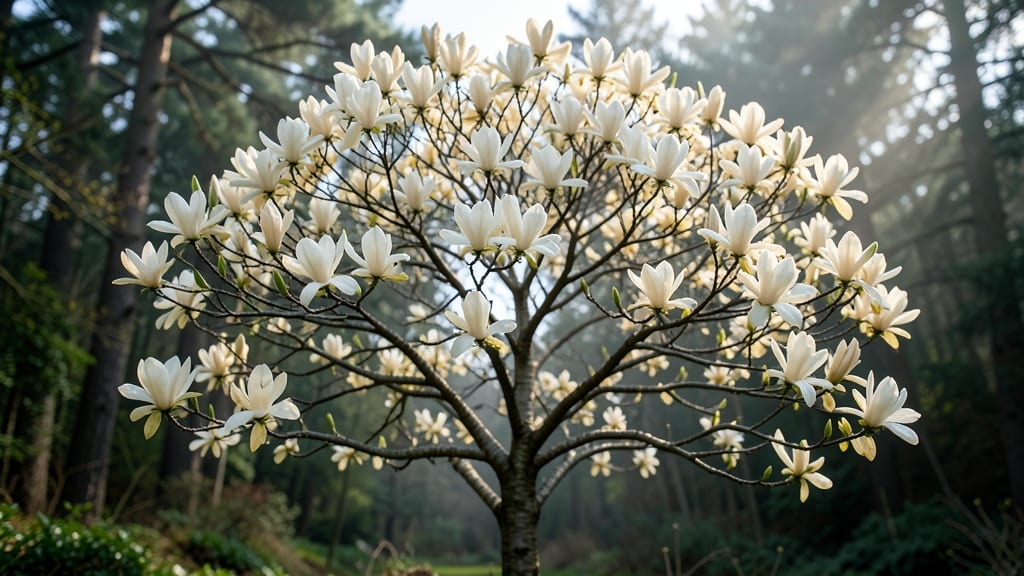Magnolia Stellata with Star-Shaped White Flowers