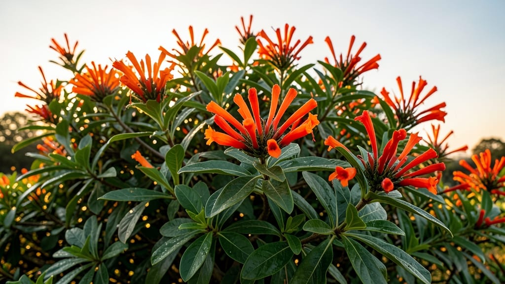 Firebush Shrub With Orange Red Flowers
