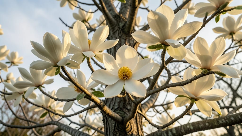 Saucer Magnolia with Large White Flower Clusters