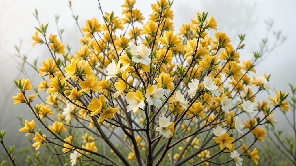 Forsythia with Golden Yellow and White Bicolor Blossoms